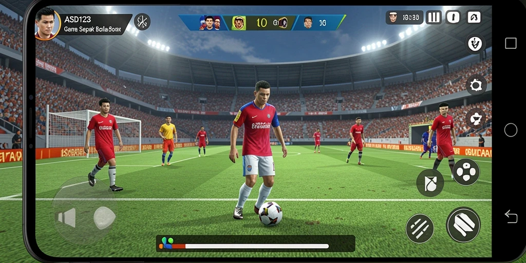 Gameplay mendebarkan dalam pertandingan sepak bola yang intens.