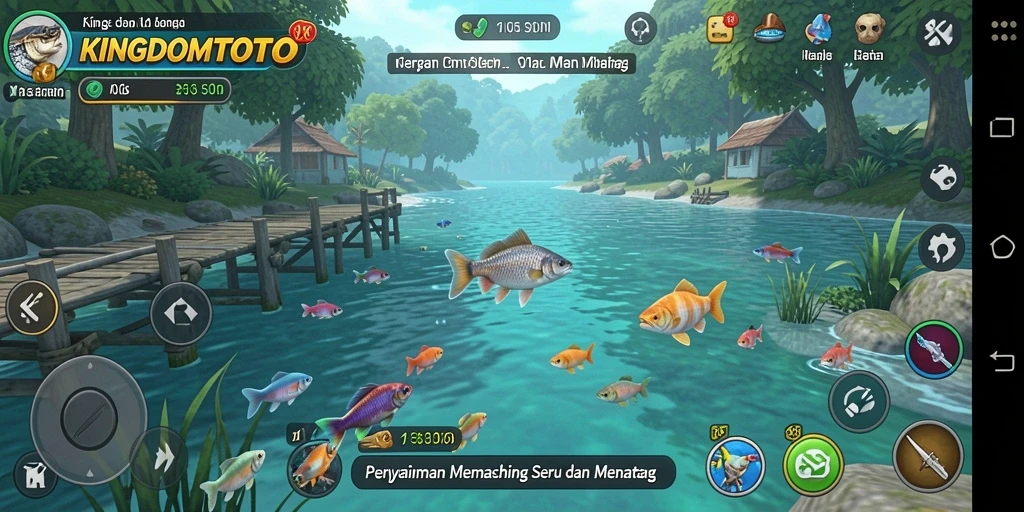 Screenshot KINGDOMTOTO menampilkan aksi memancing yang menegangkan.