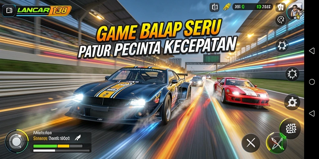 Tampilan gameplay LANCAR138 yang menegangkan dengan mobil balap.