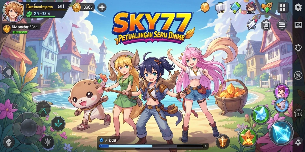 Tampilan gameplay SKY77 yang menampilkan karakter Anime bertarung.